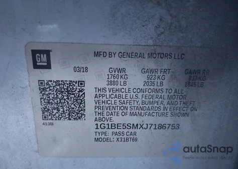 2018 Chevrolet Cruze Lt Auto from USA, damaged, VIN 1G1BE5SMXJ7186753